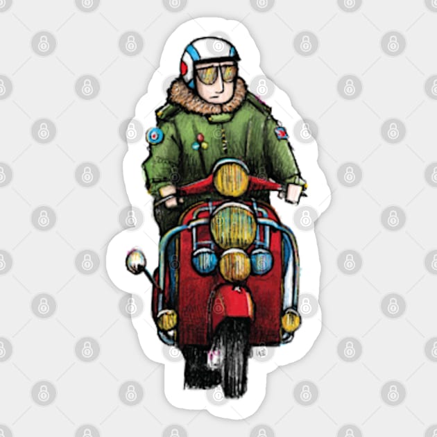 Retro Scooter, Classic Scooter, Scooterist, Scootering, Scooter Rider, Mod Art Sticker by Scooter Portraits